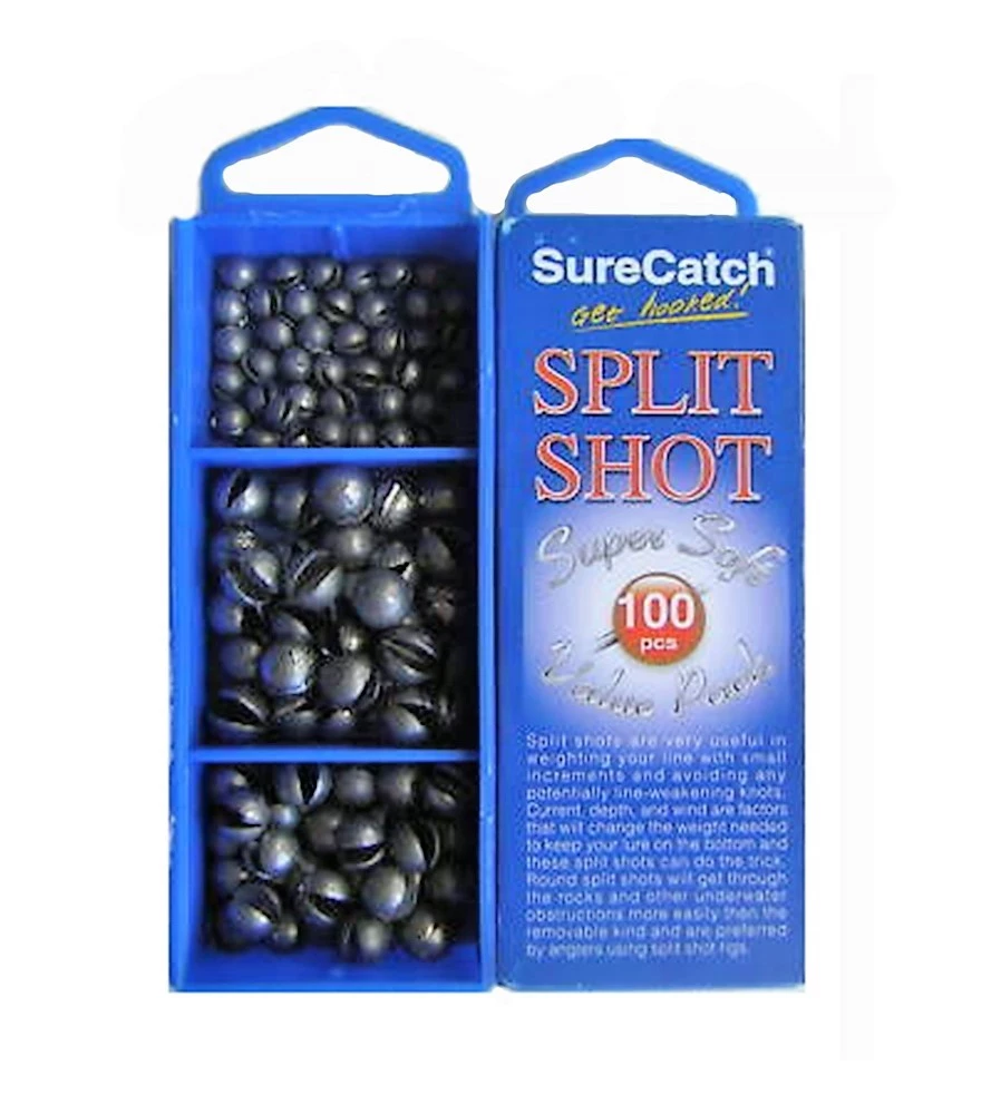 Surecatch 100 Pce Split Shot Sinker Pack 3 Sizes + Tackle Box - 1g 2g 3g 3 Surecatch 100 Pce Split Shot Sinker Pack 3 Sizes + Tackle Box - 1g 2g 3g