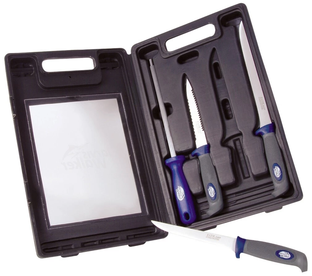 Jarvis Walker Pro Fish Filleting Kit-3 X Fishing Knives,Sharpening Steel In Case 3 Jarvis Walker Pro Fish Filleting Kit-3 X Fishing Knives,Sharpening Steel In Case