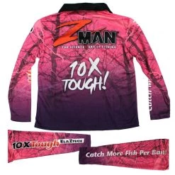 Fishing Shirts & Polos Zman Pink Kids Long Sleeve Tournament Fishing Shirt With Collar