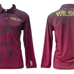 Fishing Shirts & Polos Wilson Maroon Barra Tournament Long Sleeve Fishing Shirt With Collar-Fishing Jersey