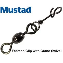 1 X 10 Pack Of Mustad Fastach Clips With Black Crane Swivels -Outlet Fishing Accessories Store MSBCFC 1