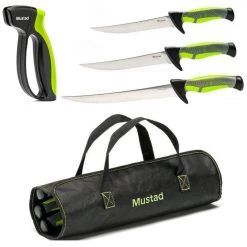 Mustad Pro Fish Filleting Kit -3 X Fishing Knives,Knife Sharpener In Roll Up Bag