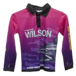 Fishing Shirts & Polos Team Wilson Pink/Purple Kids Tournament Long Sleeve Fishing Shirt With Collar -Outlet Fishing Accessories Store TSLSPPK