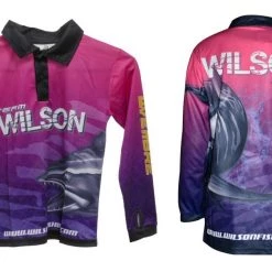 Fishing Shirts & Polos Team Wilson Pink/Purple Kids Tournament Long Sleeve Fishing Shirt With Collar