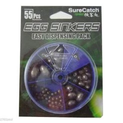 Surecatch Sinker Pack - 55 Assorted Egg Sinkers In Easy Dispensing Pack 5 Sizes -Outlet Fishing Accessories Store egg sinker pack 8